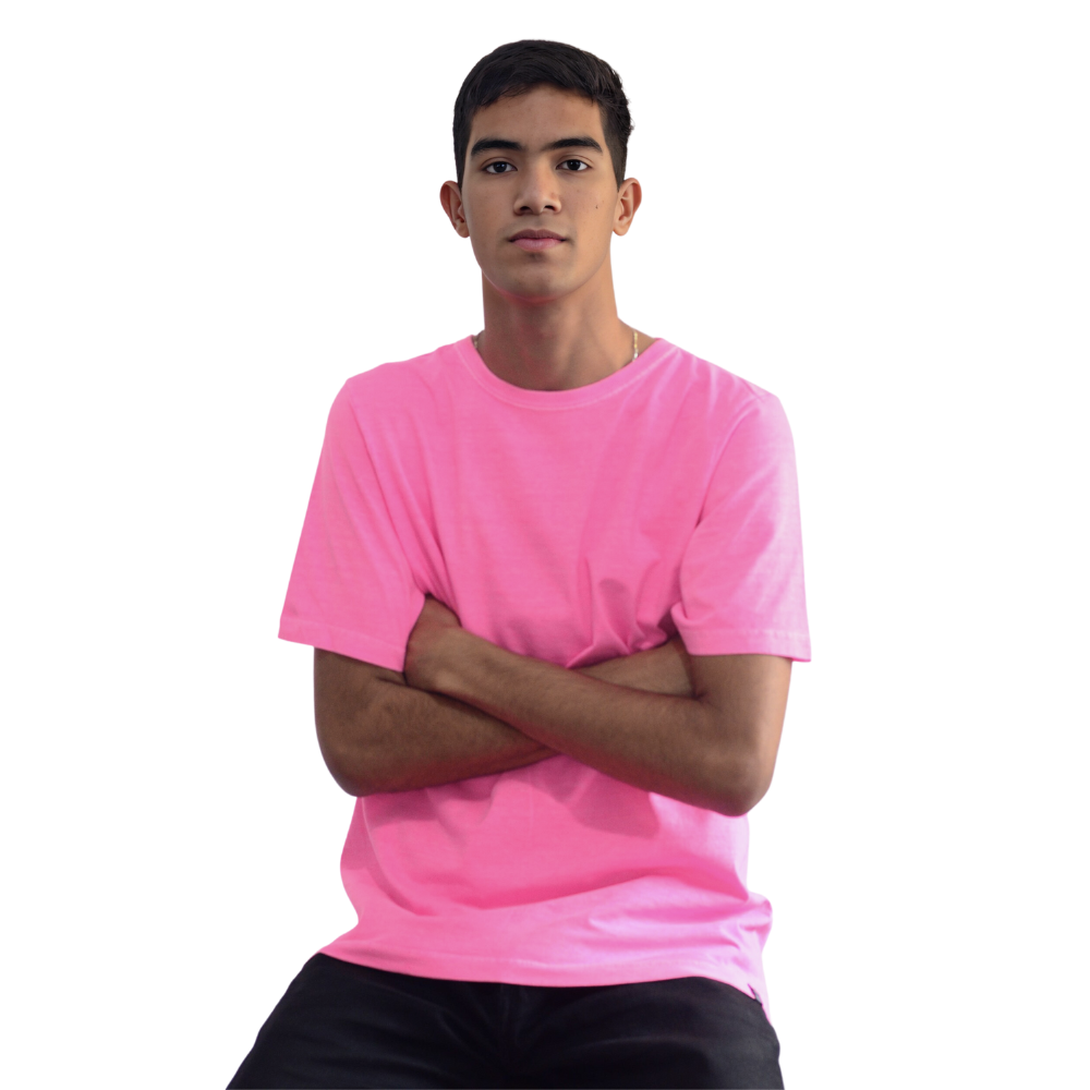 Camiseta Masculina Básica Estonada Rosa Neon | 100% Algodão Penteado 30.1 | Basic Clothes