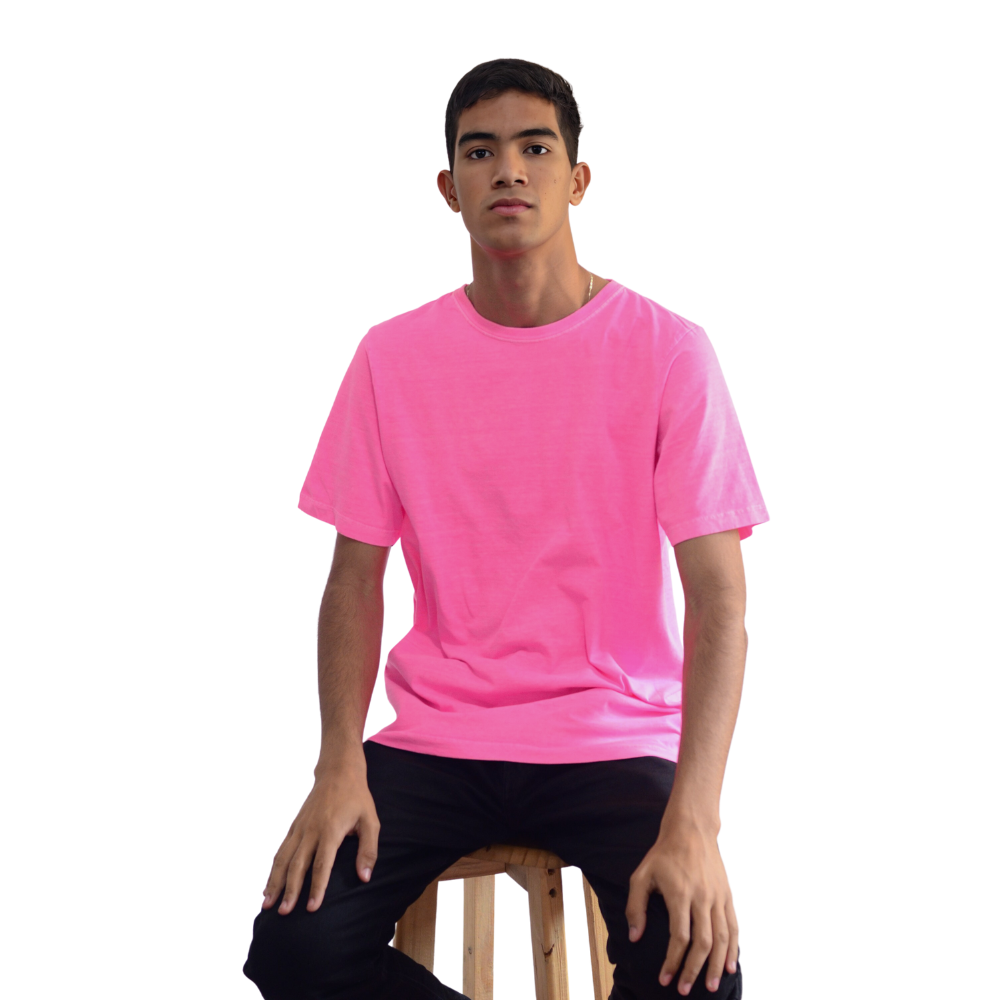 Camiseta Masculina Básica Estonada Rosa Neon | 100% Algodão Penteado 30.1 | Basic Clothes