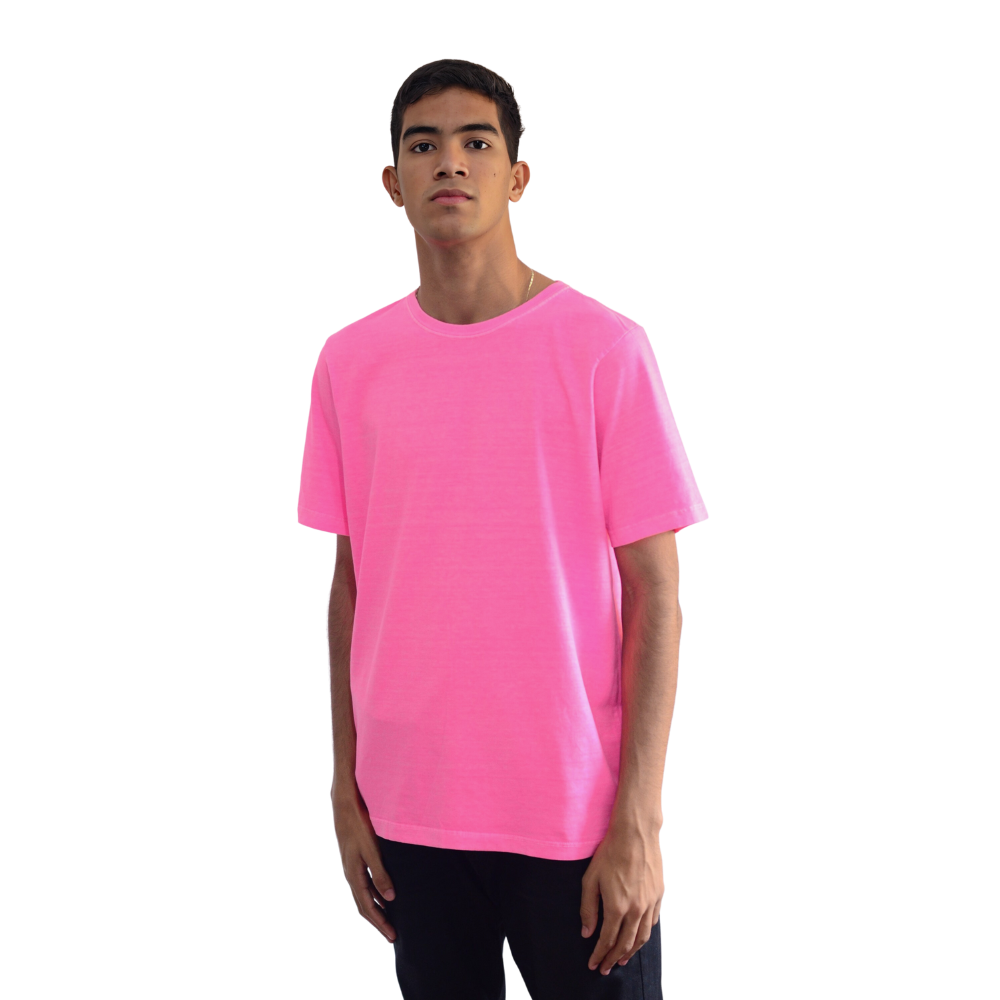 Camiseta Masculina Básica Estonada Rosa Neon | 100% Algodão Penteado 30.1 | Basic Clothes