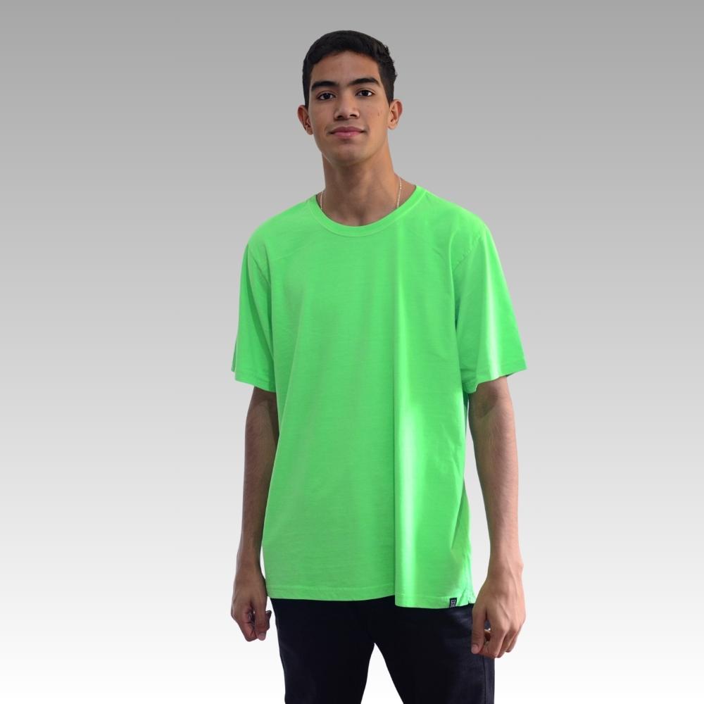 Camiseta Masculina Básica Estonada Verde Neon | 100% Algodão Nacional